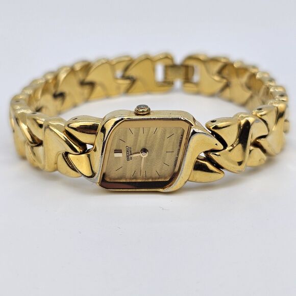 Seiko Women\'s Watch‎ 16MM Asymmetrical Gold Dial Bracelet Band 7\